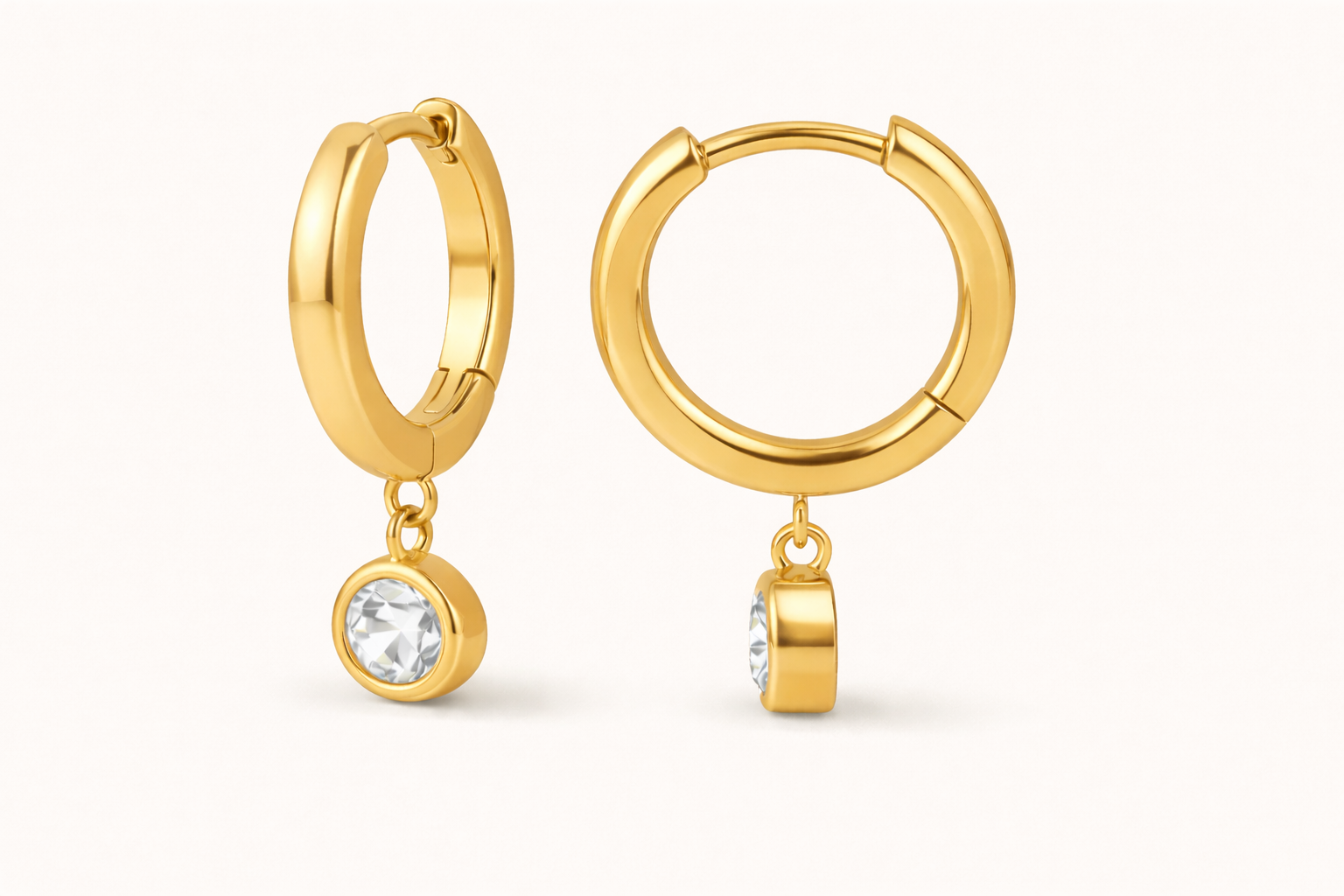 CZ Drop Diamond Hoop Earrings