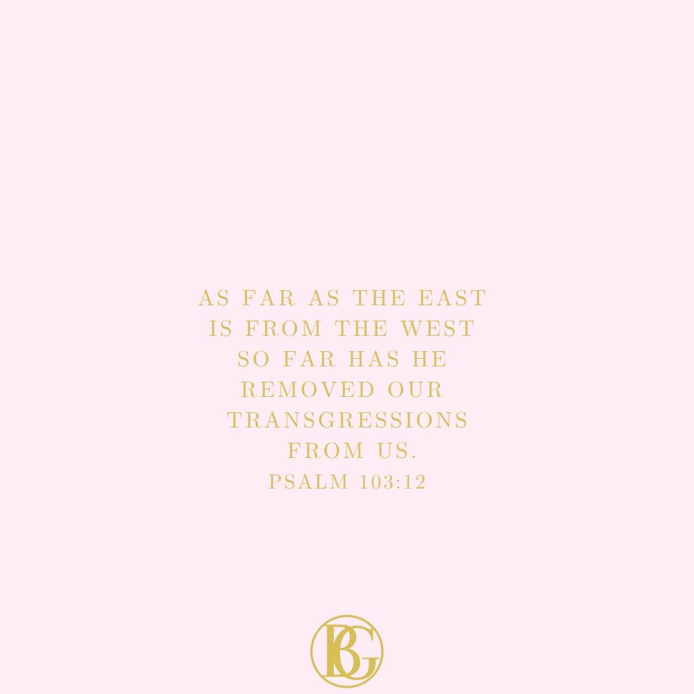 Textual quote from Psalm 103:12 on a light pink background with a logo at the bottom.