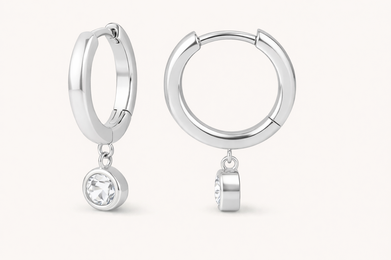 CZ Drop Diamond Hoop Earrings